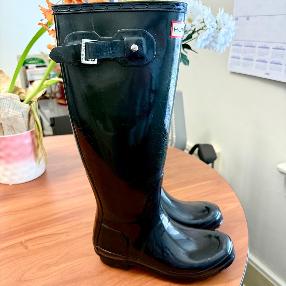Hunter Original Tall Clear Haze Ombre Black Grey Rubber Rain Boots US 5 Wellies - Picture 16 of 16